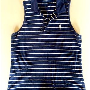 Ladies sleeveless Ralph Lauren blue and white striped top